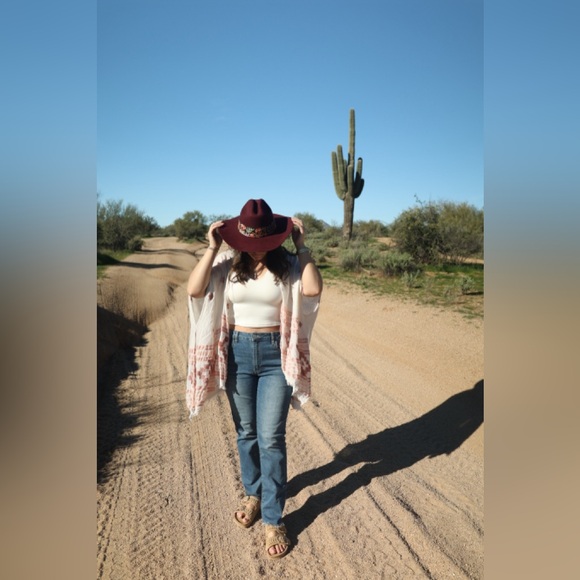 Burgundy Wool Cowboy Hat – Western Felt Hat with Embroidered Cactus Band - Picture 3 of 5